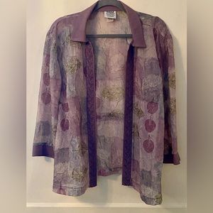 Women’s sheer open front top by R&M Richards . floral print. Size medium.